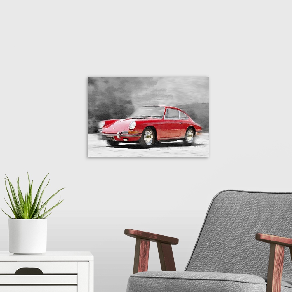 A modern room featuring 1964 Porsche 911 Watercolor