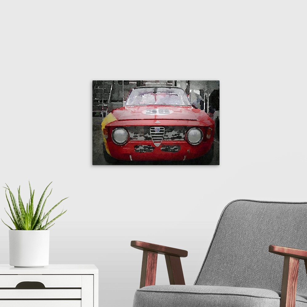 A modern room featuring 1967 Alfa Romeo GTV Watercolor