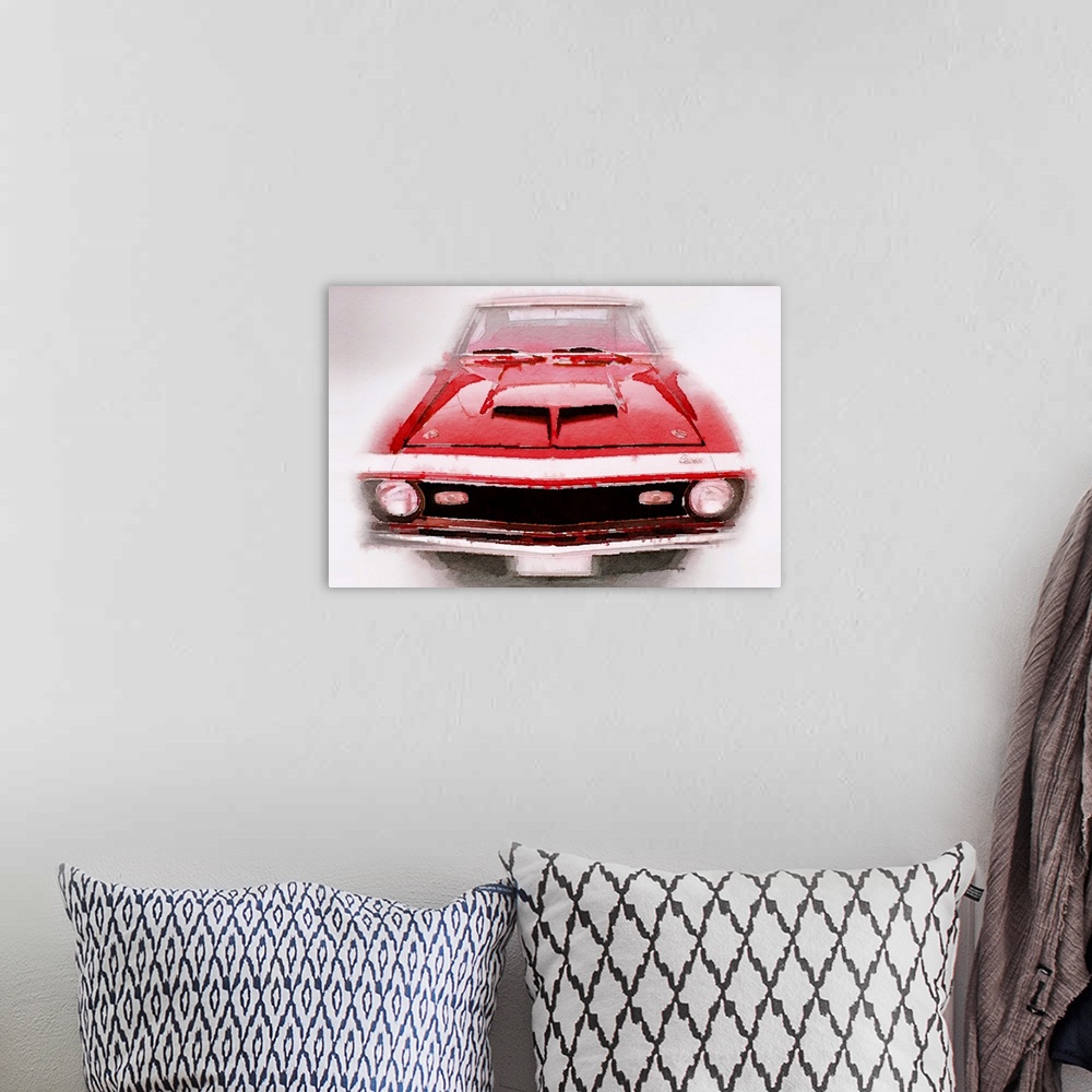 A bohemian room featuring 1968 Chevy Camaro Front End Watercolor