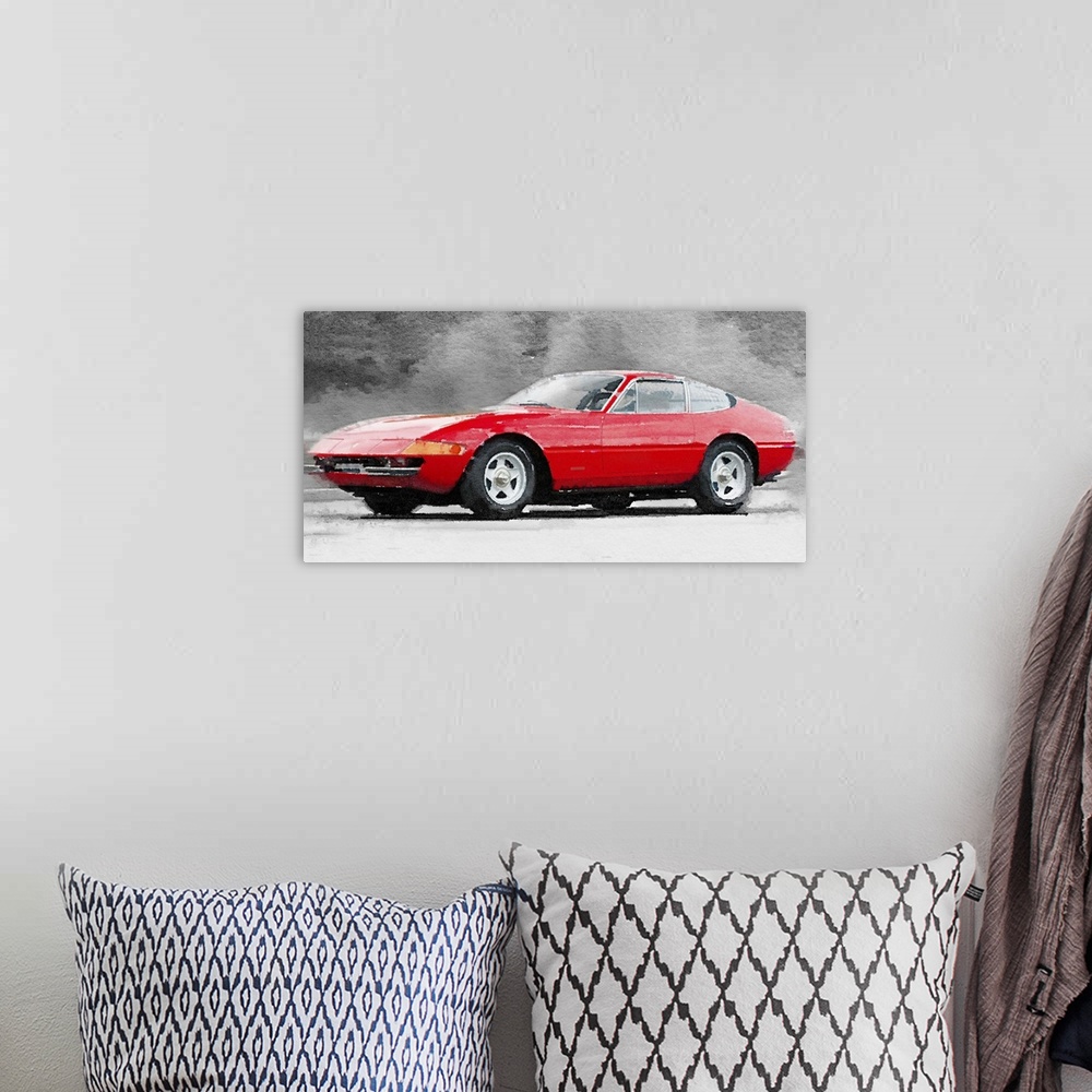 A bohemian room featuring 1968 Ferrari 365 GTB4 Daytona Watercolor