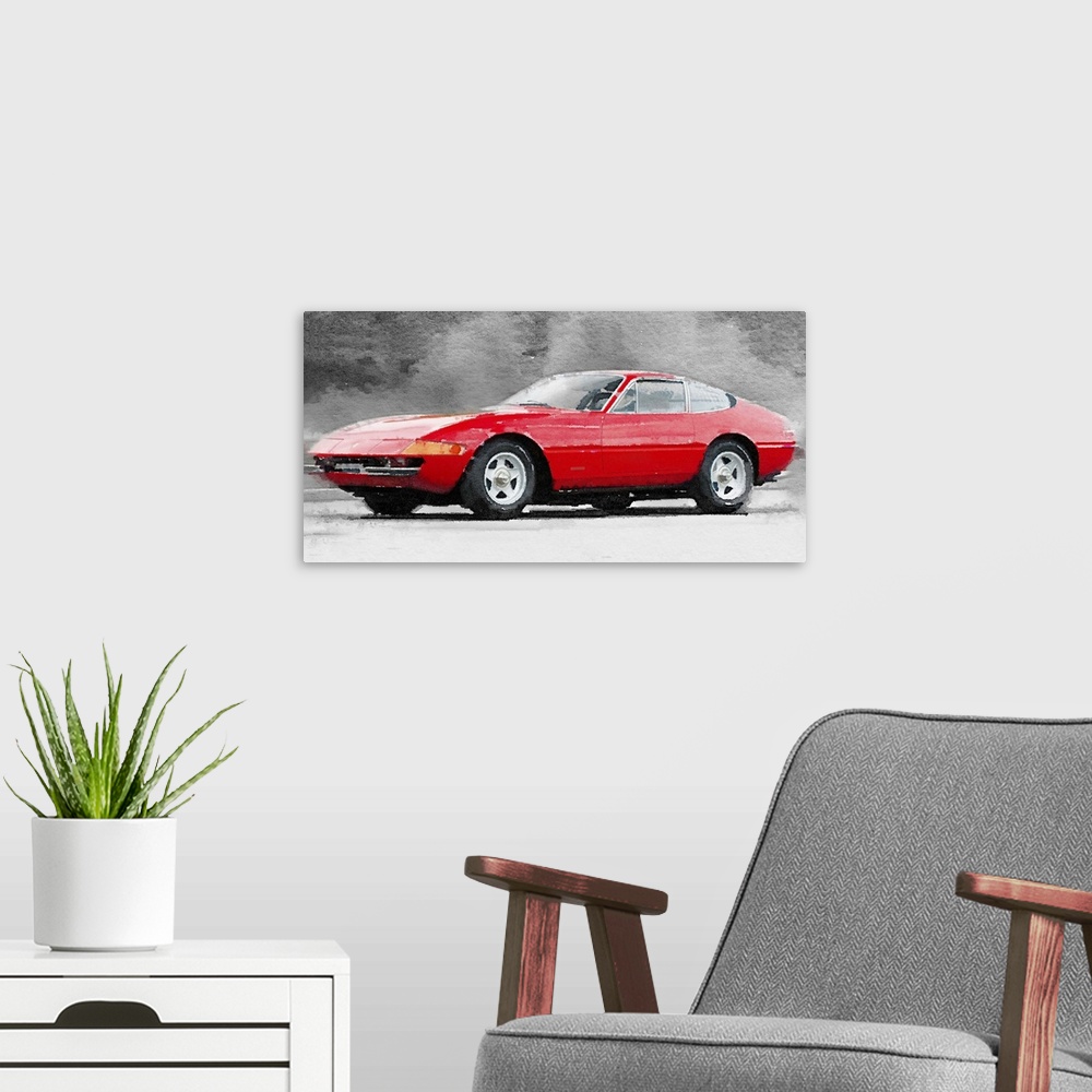 A modern room featuring 1968 Ferrari 365 GTB4 Daytona Watercolor