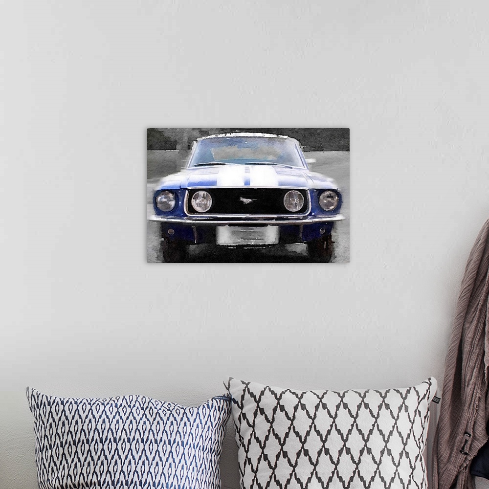 A bohemian room featuring 1968 Ford mustang Front End Watercolor