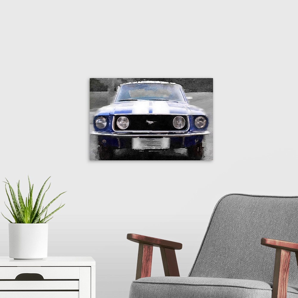 A modern room featuring 1968 Ford mustang Front End Watercolor