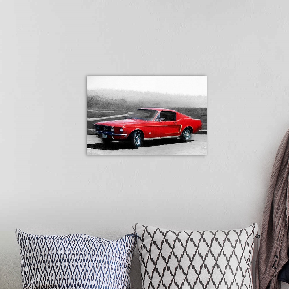A bohemian room featuring 1968 Ford Mustang Watercolor