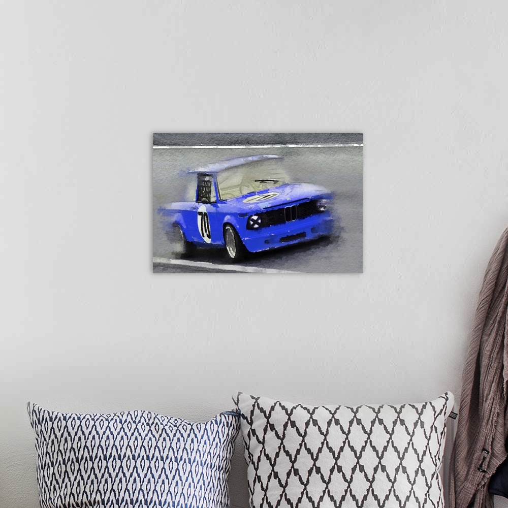 A bohemian room featuring 1969 BMW 2002 Racing Watercolor
