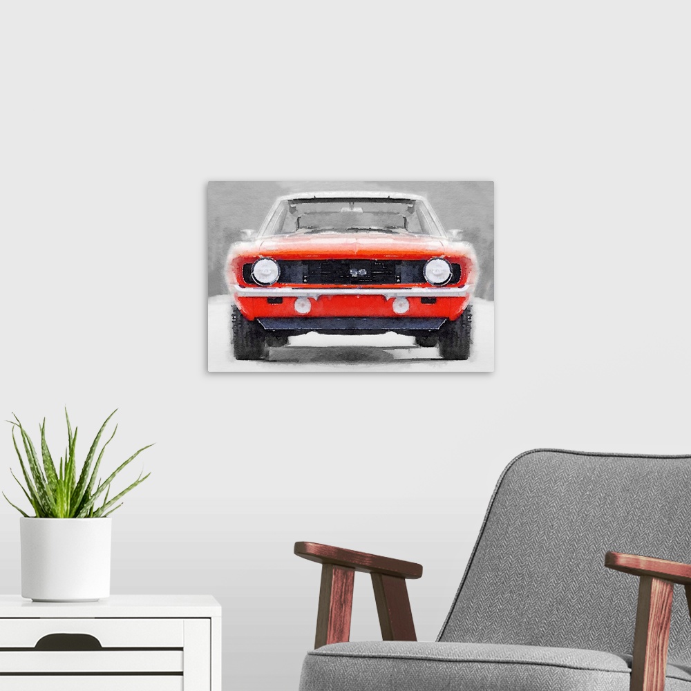A modern room featuring 1969 Chevy Camaro SS Watercolor