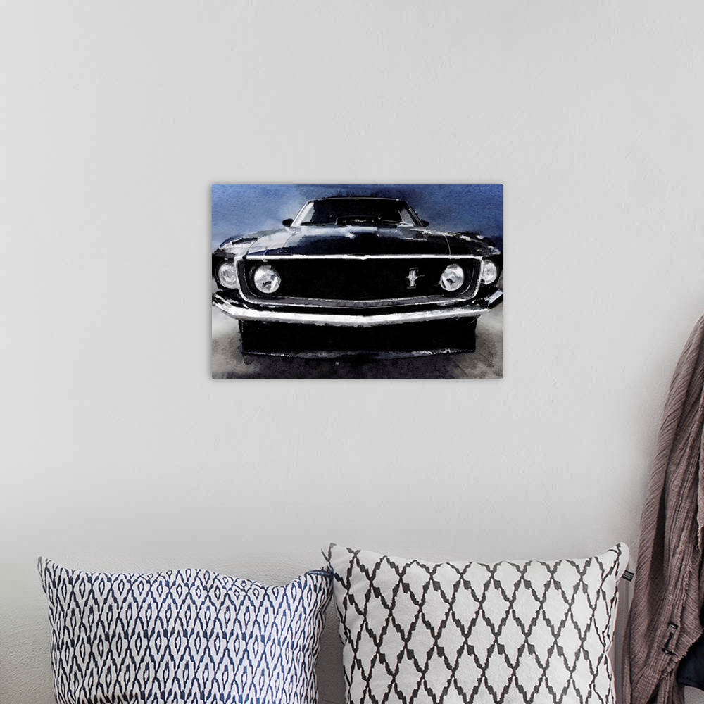 A bohemian room featuring 1969 Ford Mustang Shelby Front Watercolor