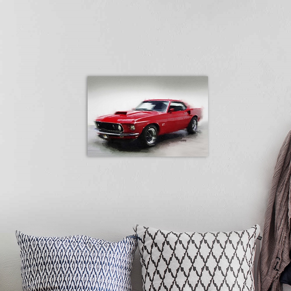 A bohemian room featuring 1969 Ford Mustang Watercolor