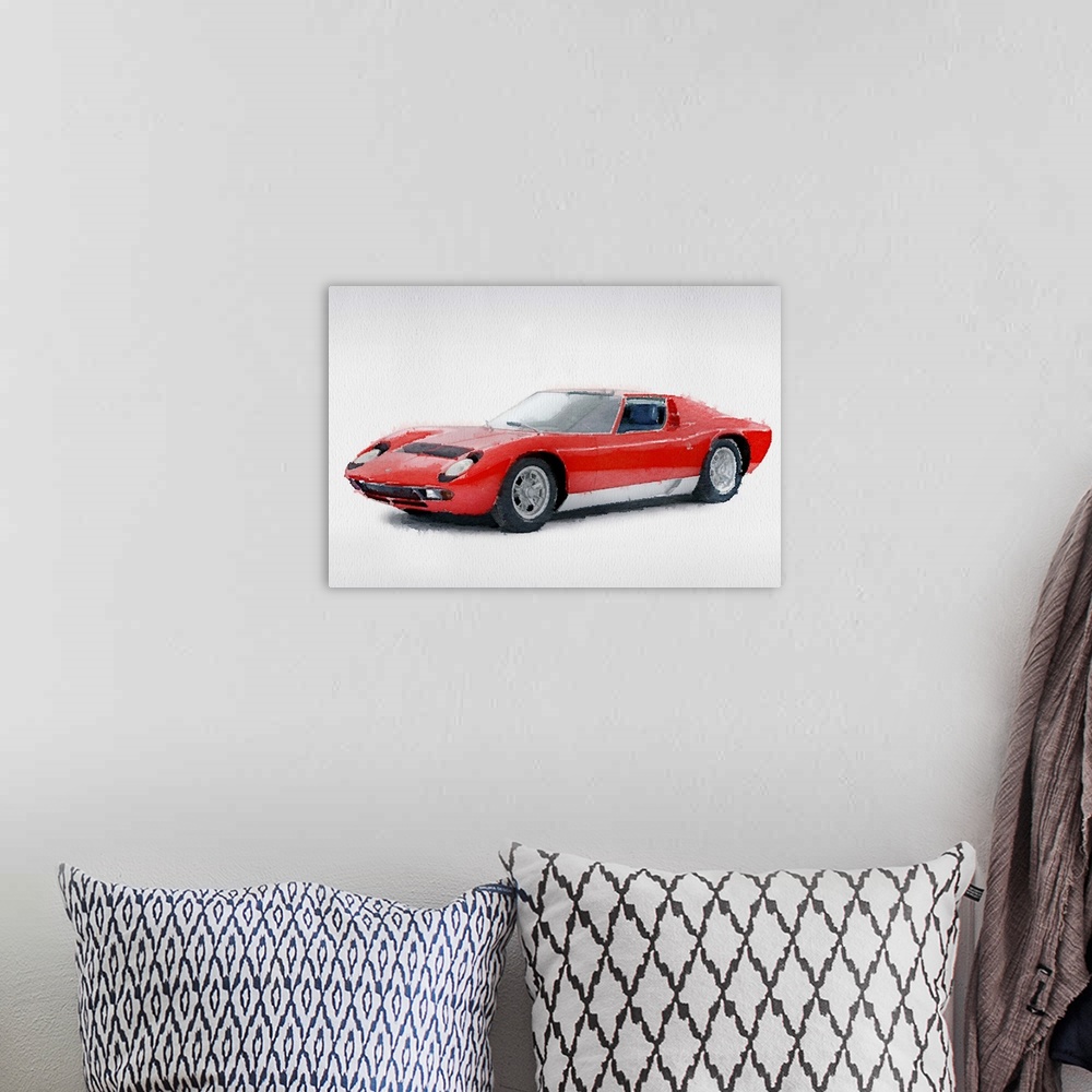 A bohemian room featuring 1969 Lamborghini Miura P400 S Watercolor