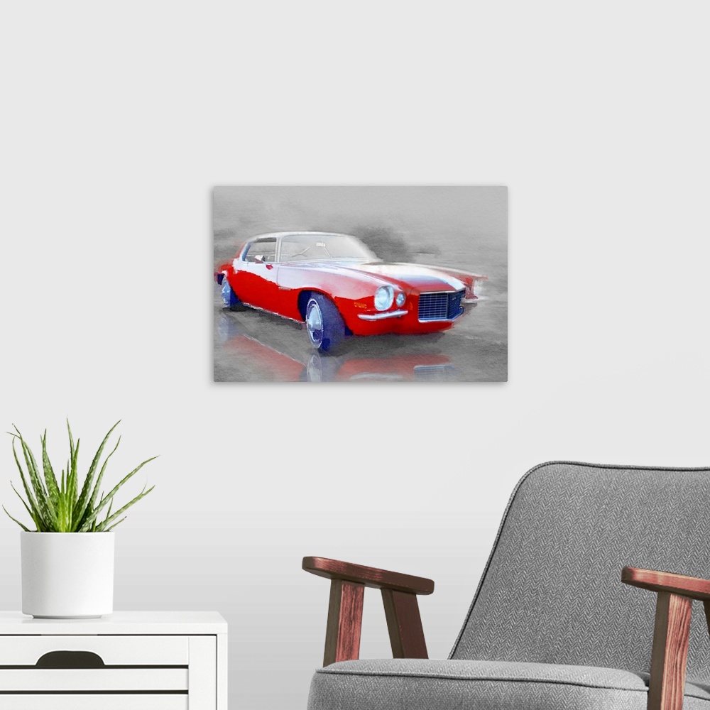 A modern room featuring 1970 Chevy Camaro Watercolor