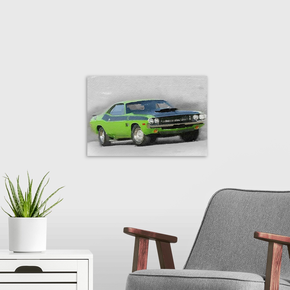 A modern room featuring 1970-TA-Challenger Watercolor