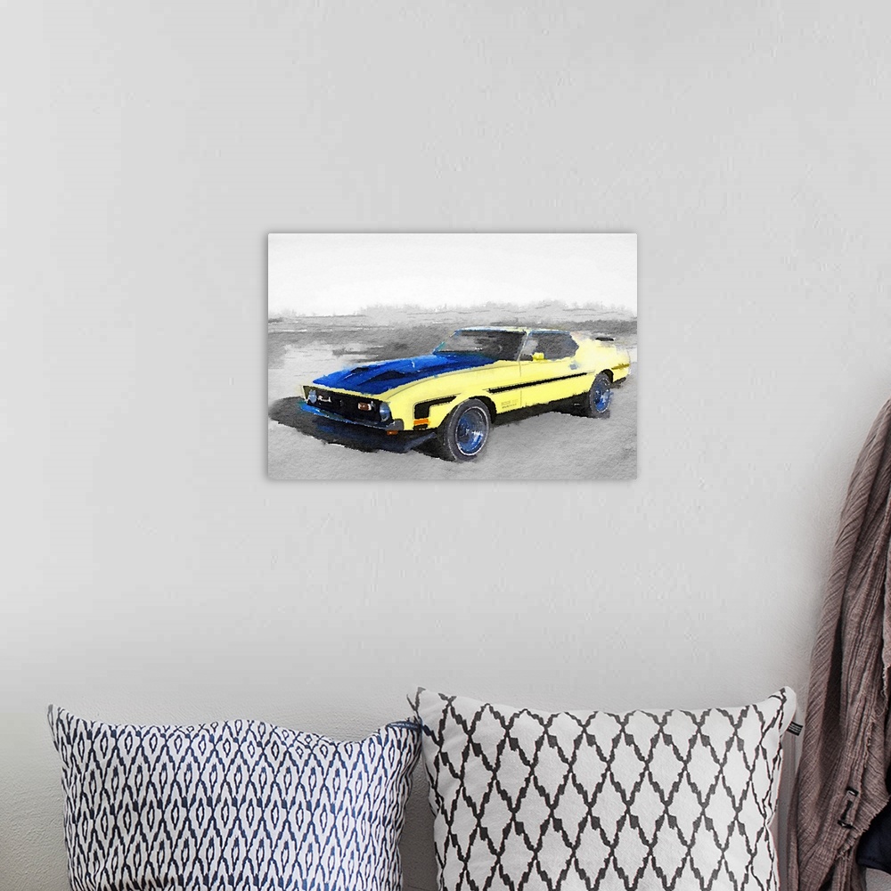 A bohemian room featuring 1971 Ford Mustang Boss Watercolor