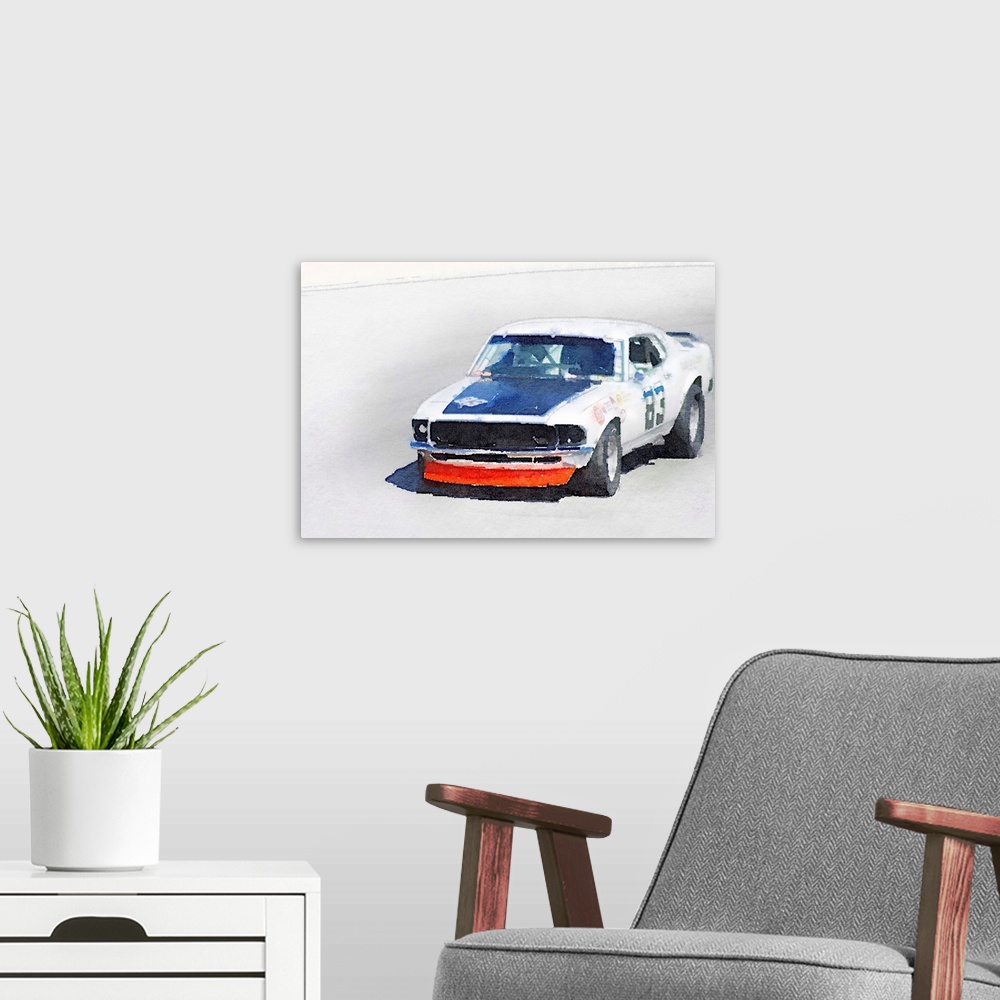 A modern room featuring 1971 Ford Mustang Watercolor