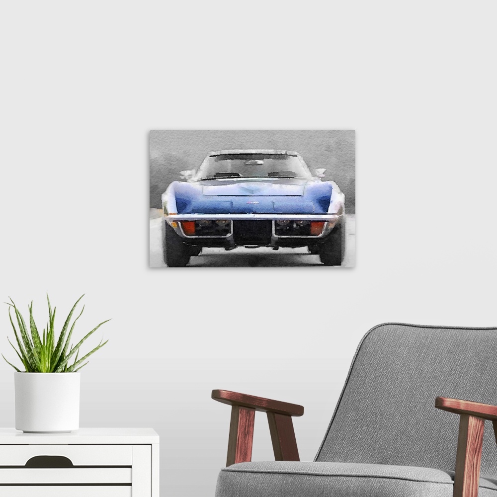 A modern room featuring 1972 Corvette Front End Watercolor