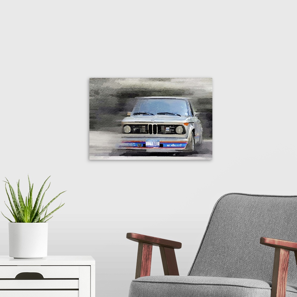 A modern room featuring 1974 BMW 2002 Turbo Watercolor