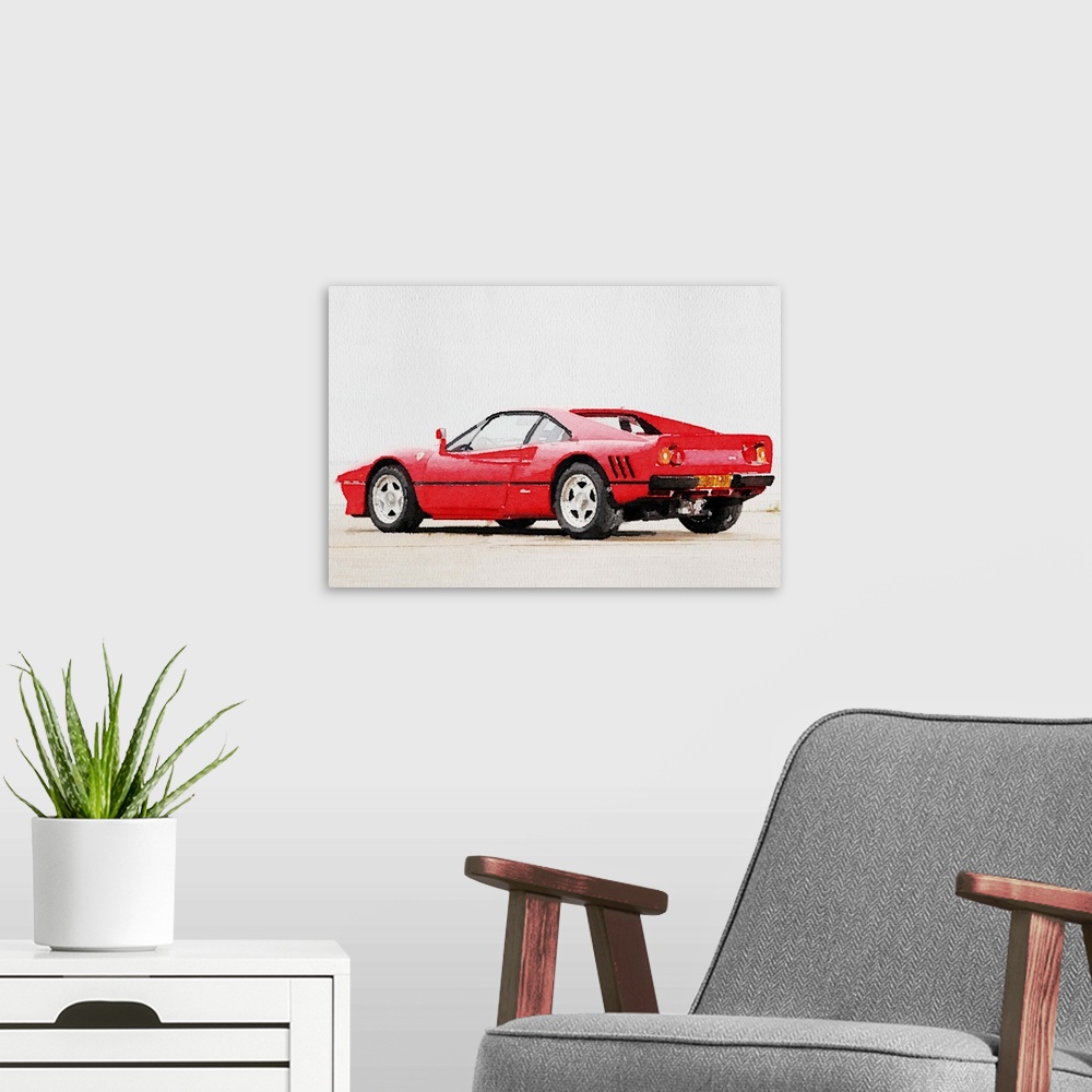 A modern room featuring 1980 Ferrari 288 GTO Watercolor