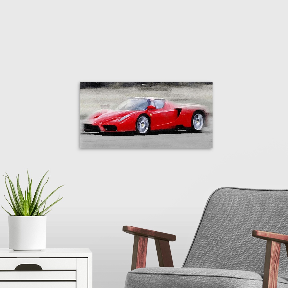 A modern room featuring 2002 Ferrari Enzo Watercolor