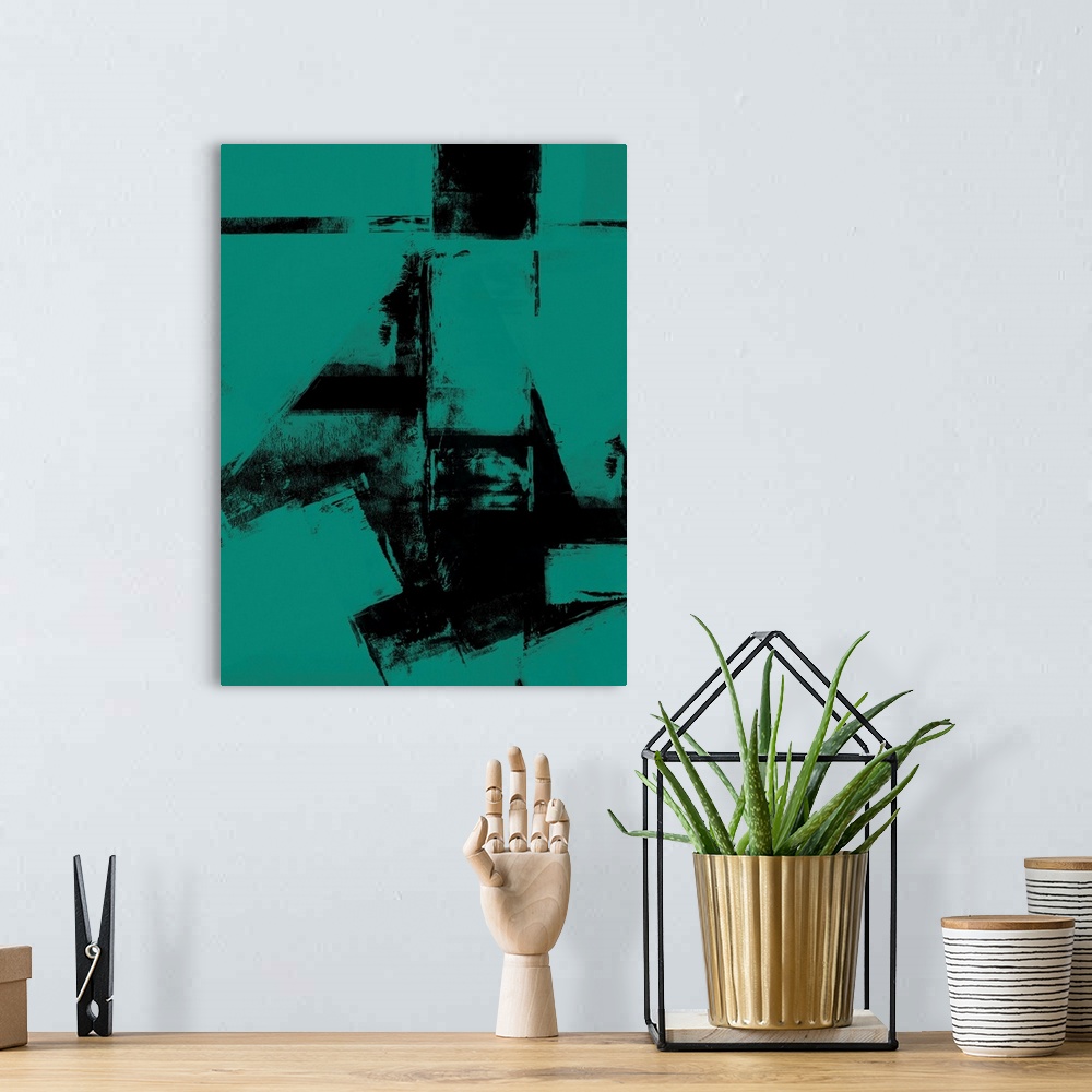A bohemian room featuring Abstract Black and Teal Study