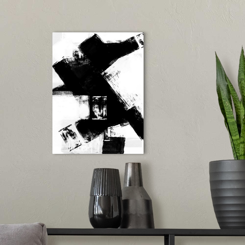 A modern room featuring Abstract Black and White No.8