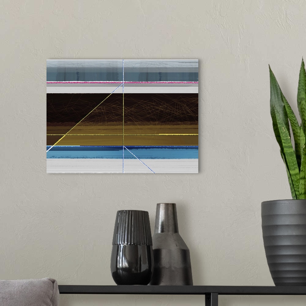 A modern room featuring Abstract Blue And Brown Lines