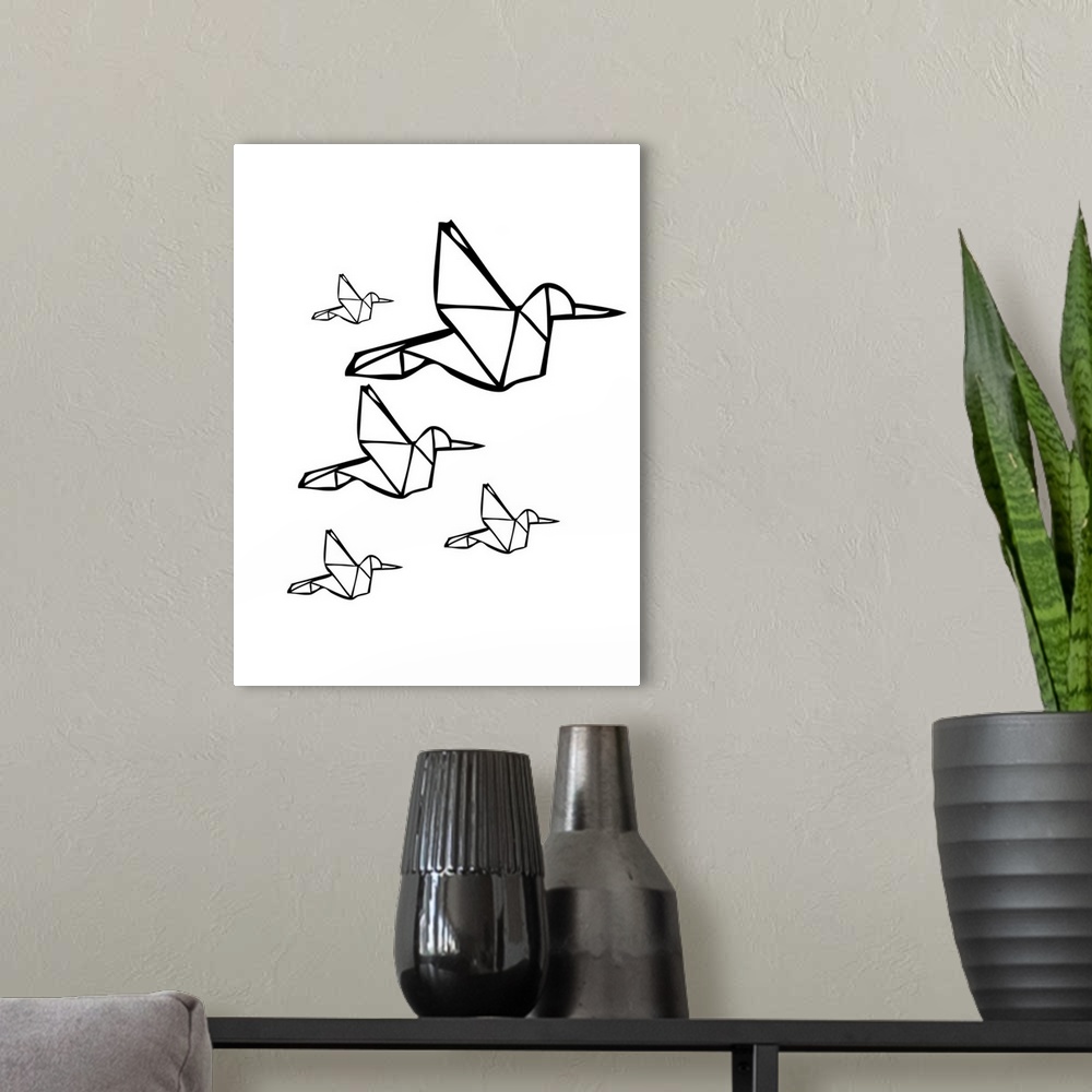 A modern room featuring Abstract Minimalist Birds I