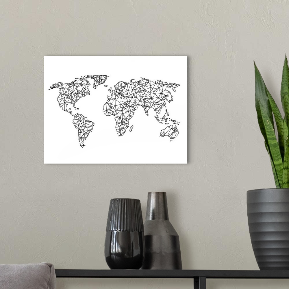 A modern room featuring Abstract Minimalist World Map