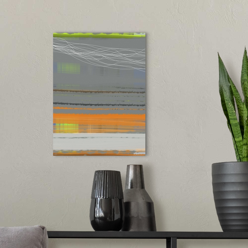 A modern room featuring Abstract Orange Stripe I