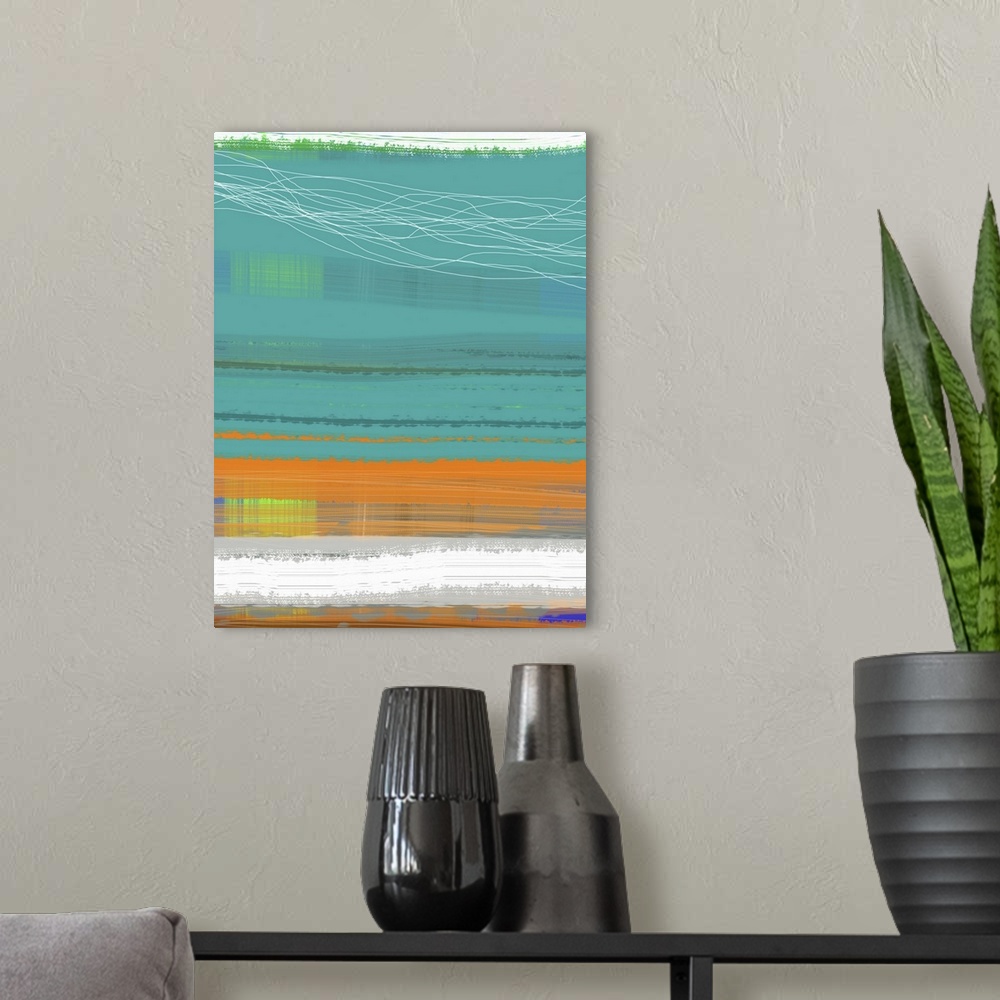 A modern room featuring Abstract Orange Stripe II