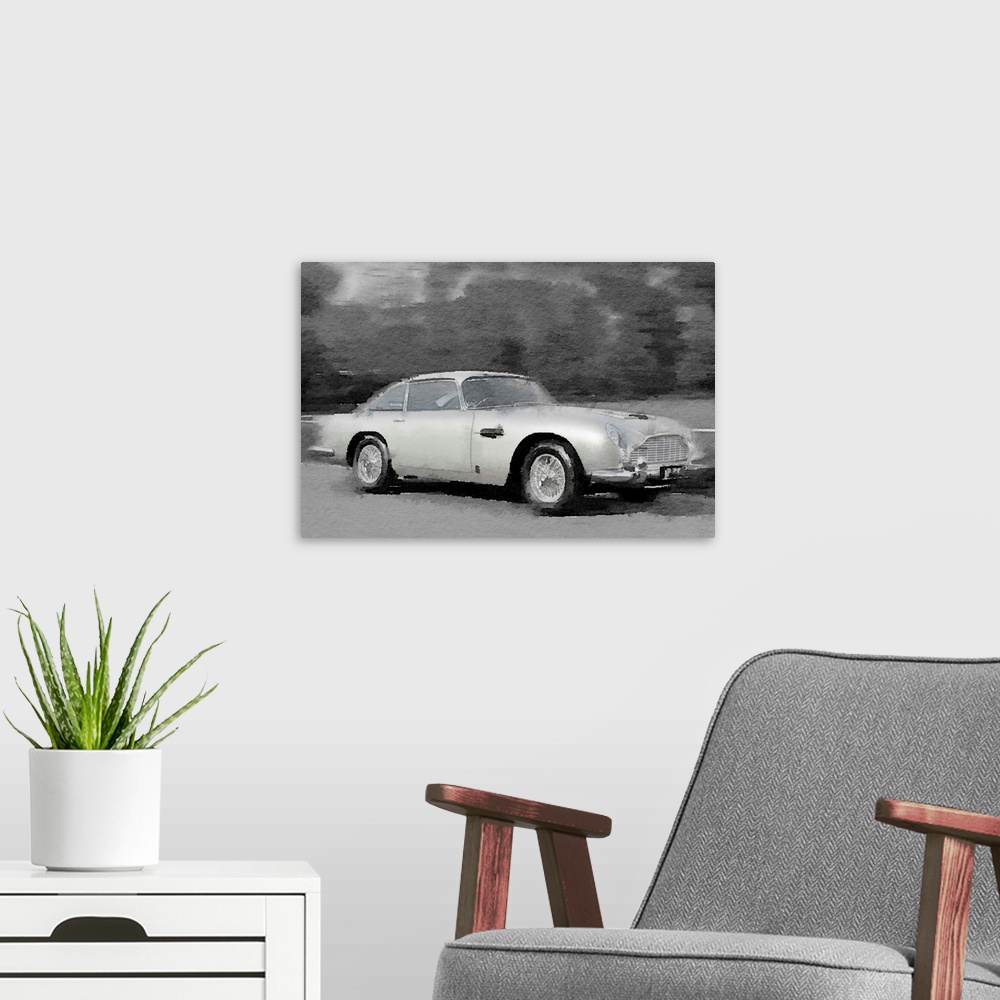 A modern room featuring Aston Martin DB5 Watercolor