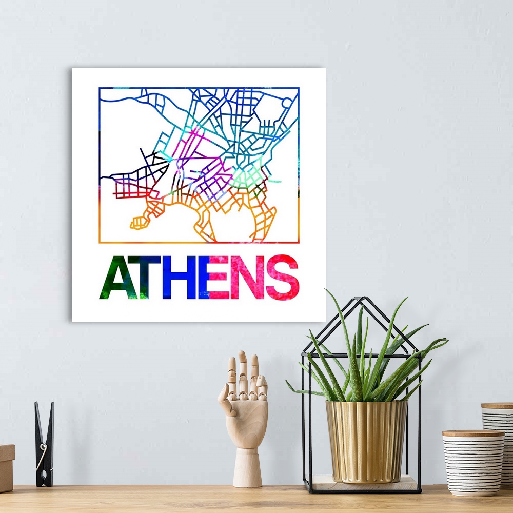A bohemian room featuring Colorful map of the streets of Athens, Greece.
