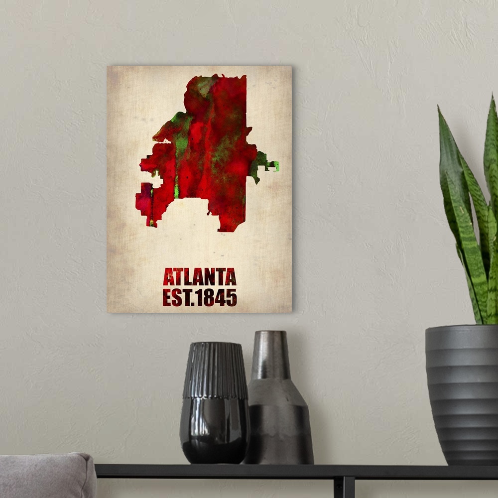 A modern room featuring Atlanta Watercolor Map