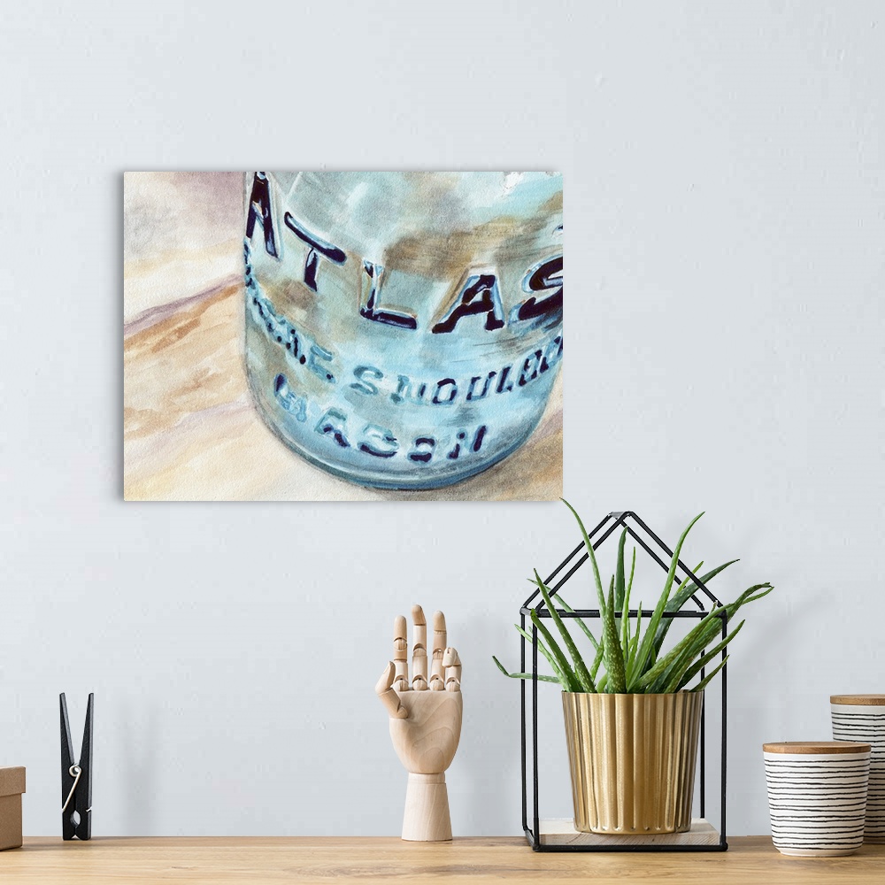 A bohemian room featuring Contemporary painting of a close view of a glass jar.