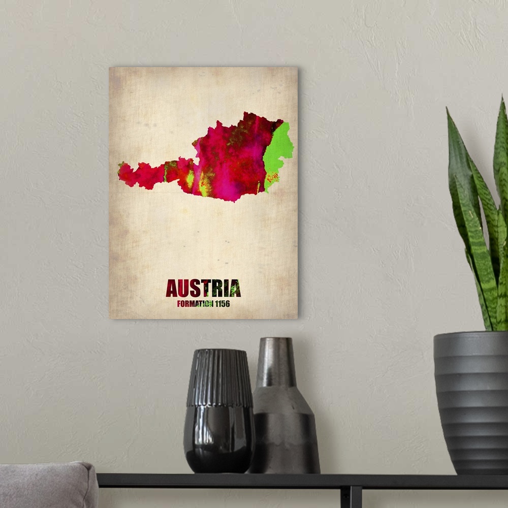 A modern room featuring Austria Watercolor Map