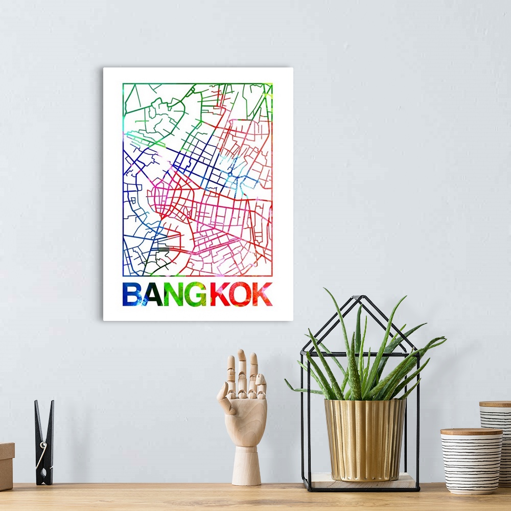 A bohemian room featuring Colorful map of the streets of Bangkok, Thailand.