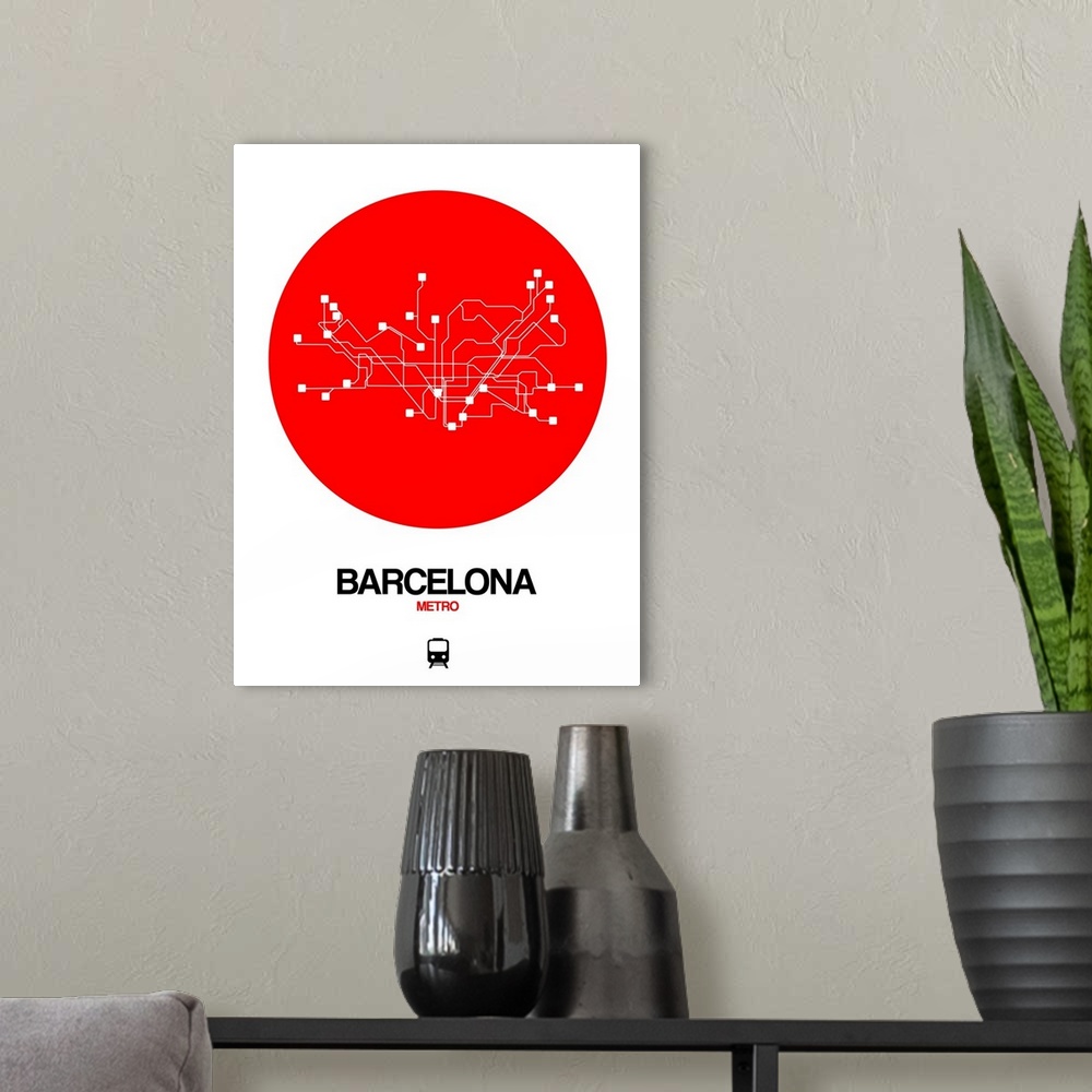 A modern room featuring Barcelona Red Subway Map