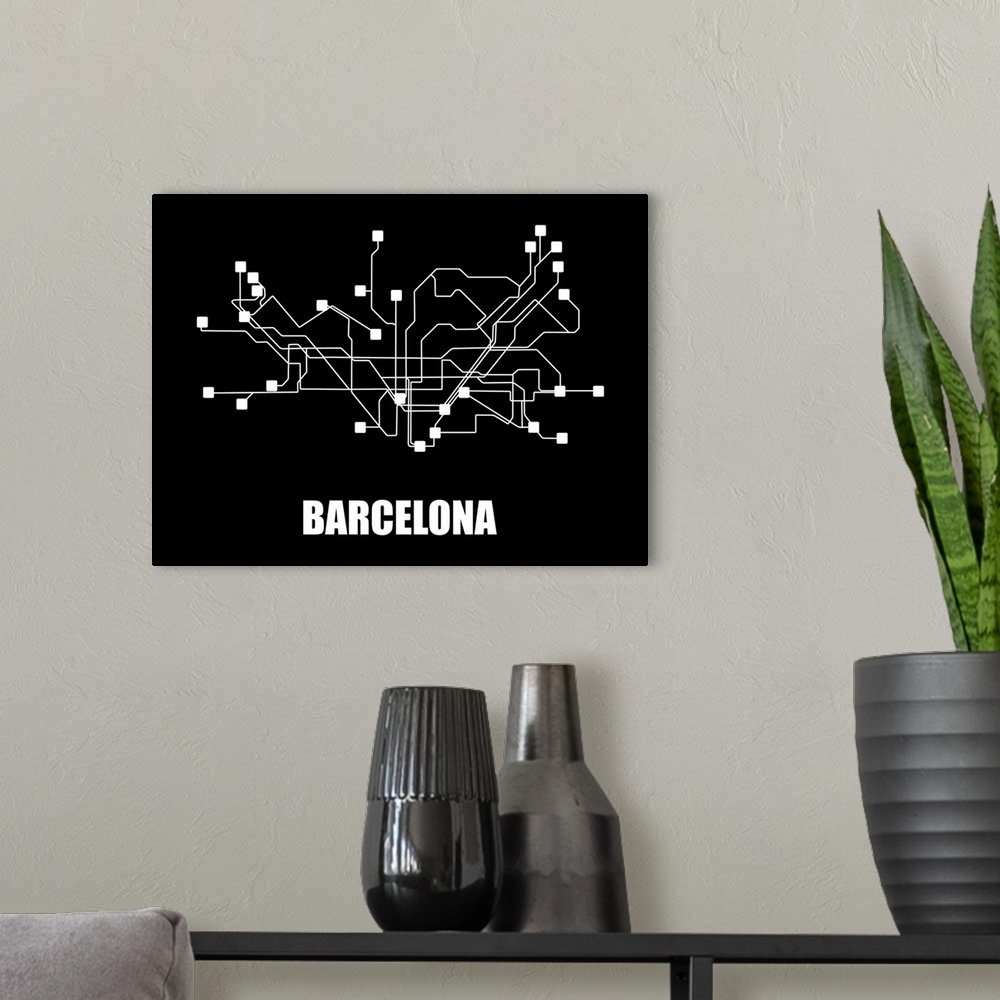A modern room featuring Barcelona Subway Map III