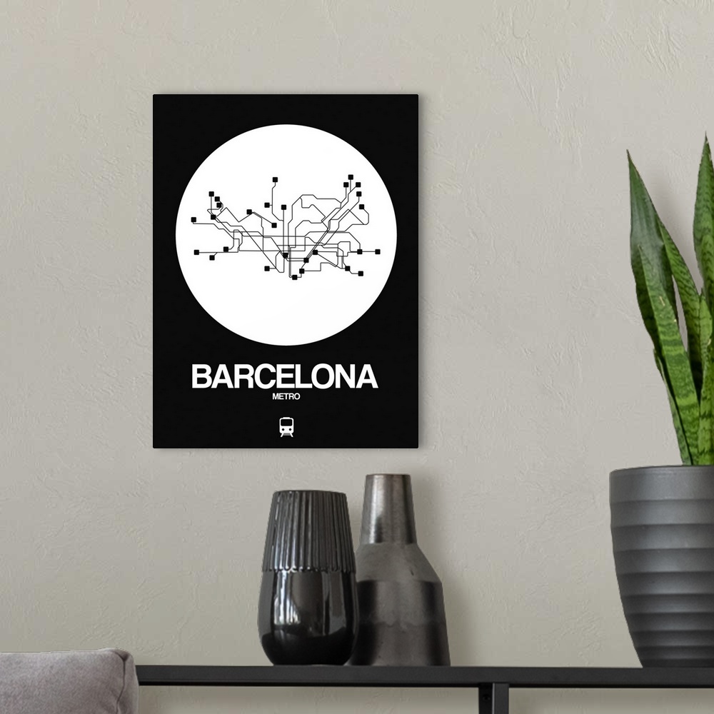 A modern room featuring Barcelona White Subway Map