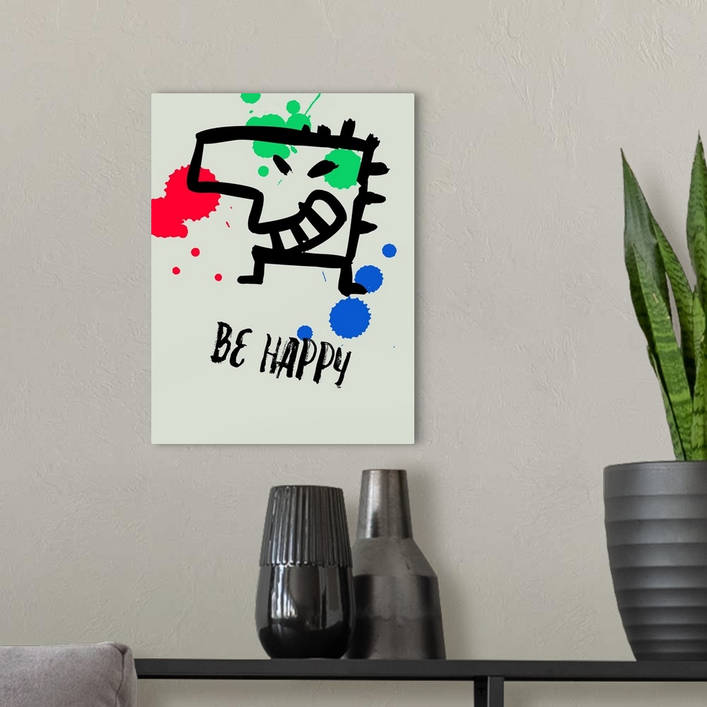 A modern room featuring Be Happy Poster I