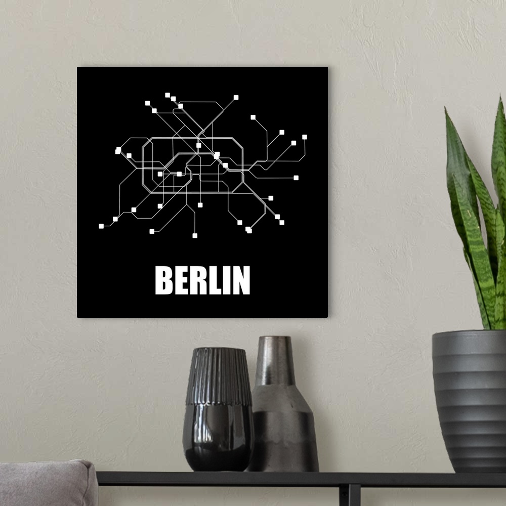 A modern room featuring Berlin Black Subway Map