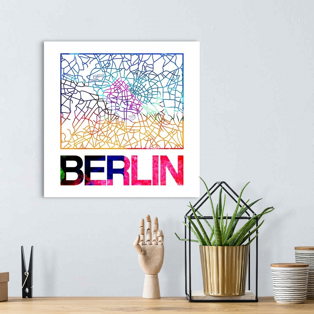 A bohemian room featuring Colorful map of the streets of Berlin, Germany.