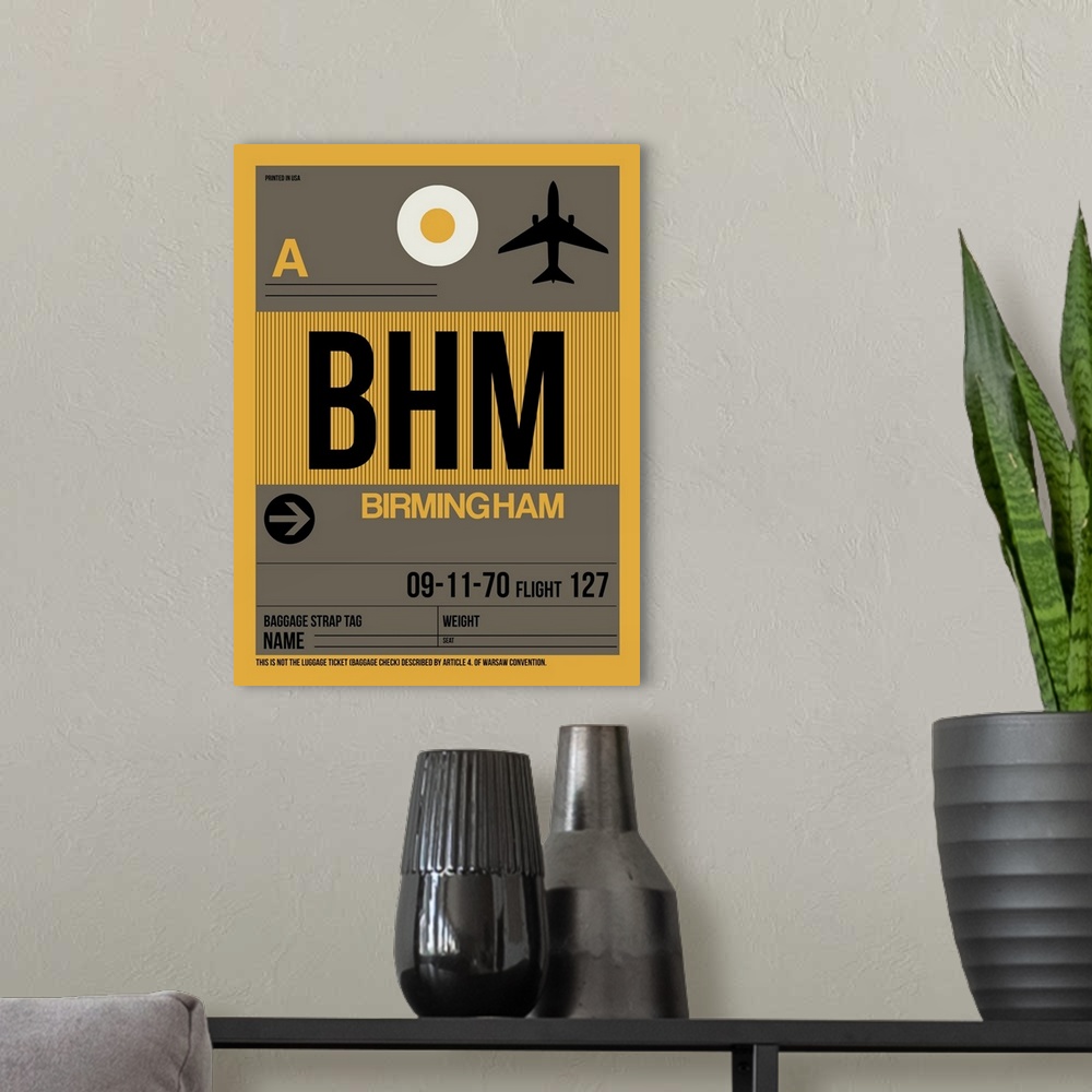 A modern room featuring BHM Birmingham Luggage Tag I