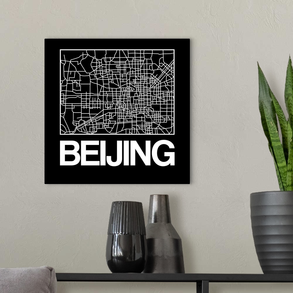 A modern room featuring Contemporary minimalist art map of the city streets of Beijing.