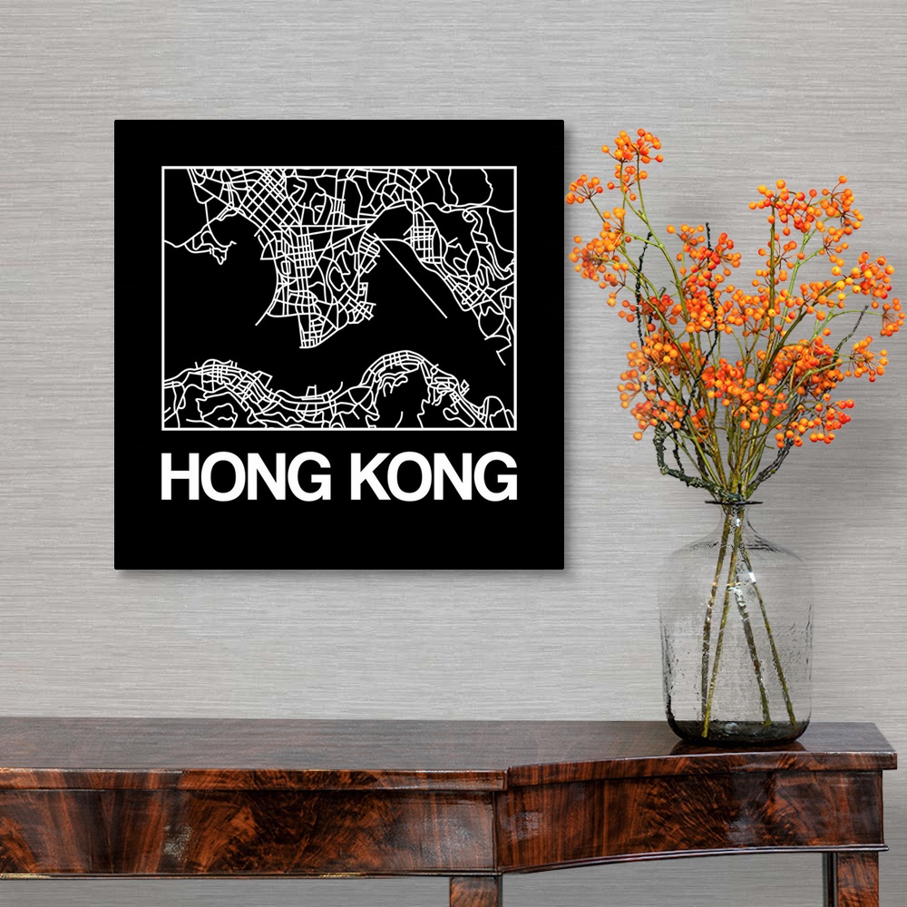 A traditional room featuring Contemporary minimalist art map of the city streets of Hong Kong.