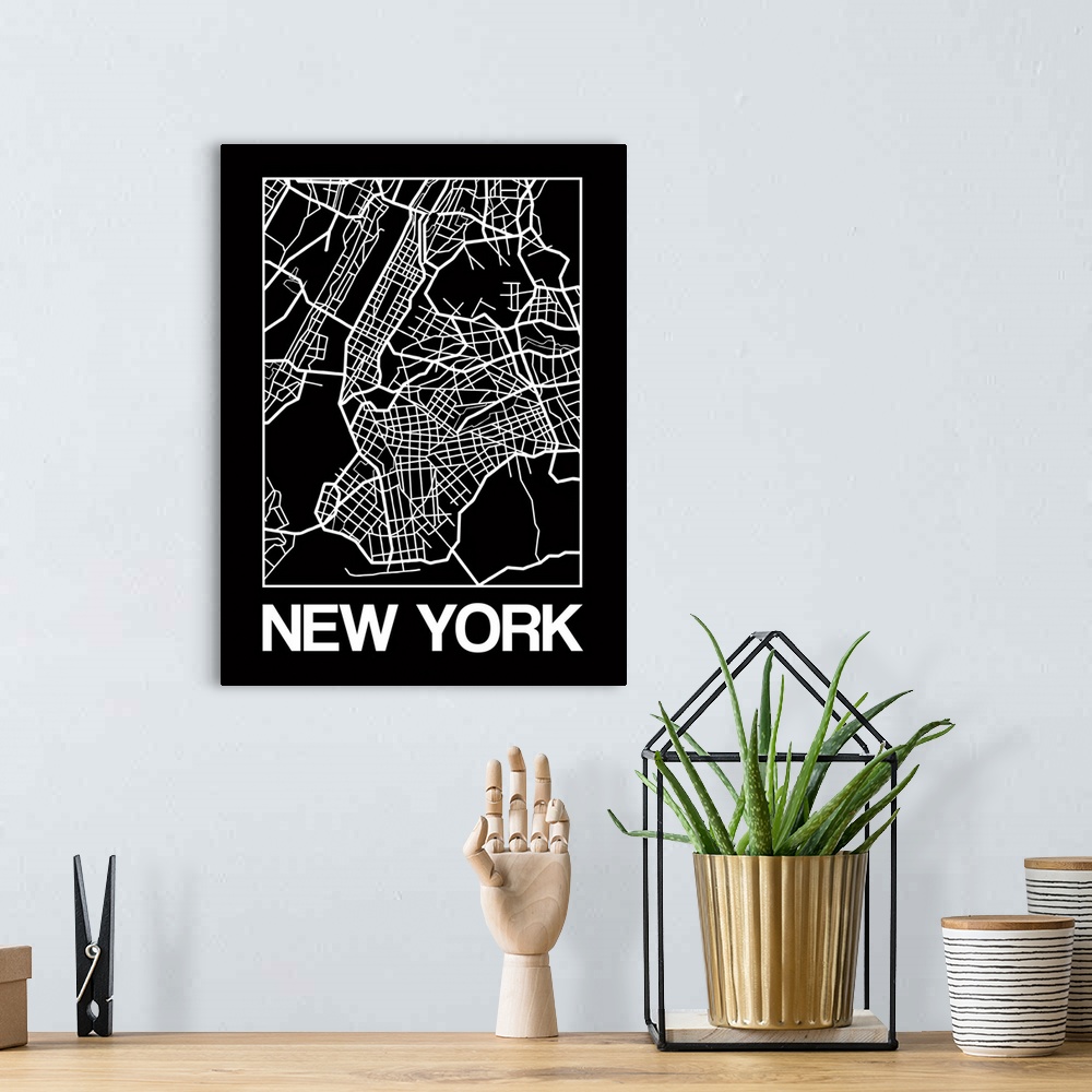 A bohemian room featuring Contemporary minimalist art map of the city streets of New York.