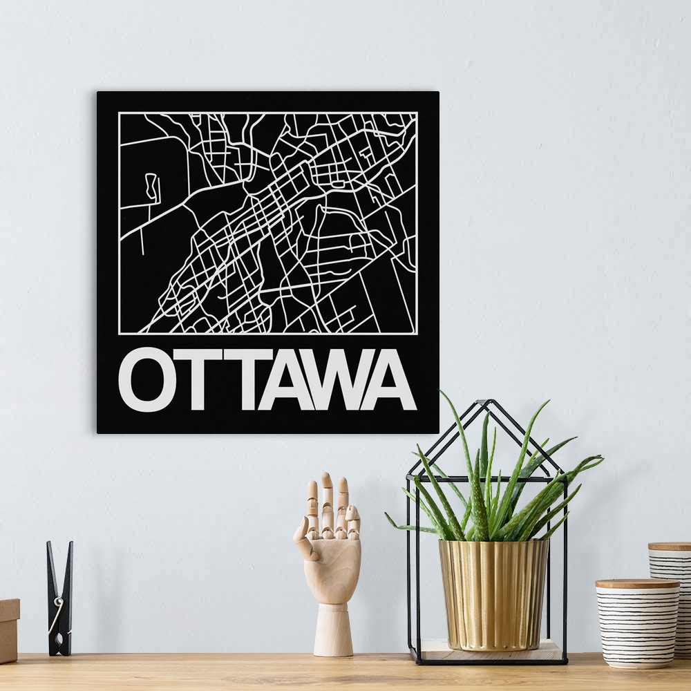 A bohemian room featuring Contemporary minimalist art map of the city streets of Ottawa.