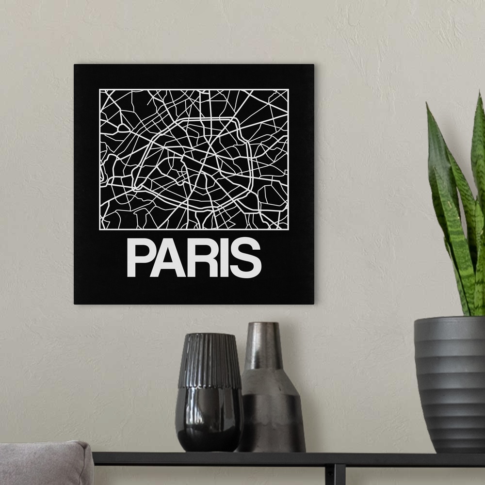 A modern room featuring Contemporary minimalist art map of the city streets of Paris.