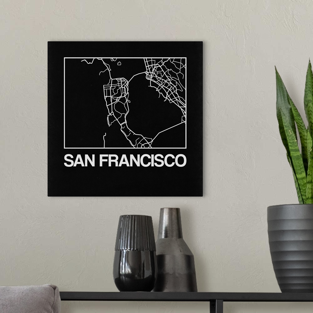 A modern room featuring Contemporary minimalist art map of the city streets of San Francisco.