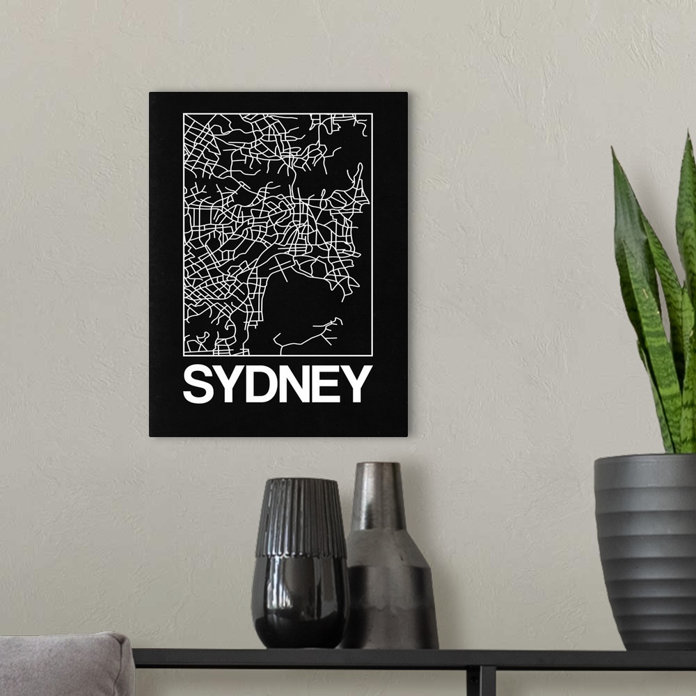 A modern room featuring Contemporary minimalist art map of the city streets of Sydney.