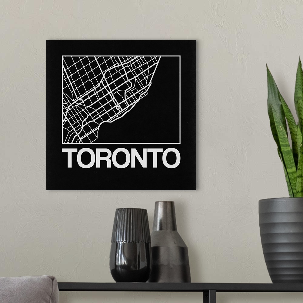 A modern room featuring Contemporary minimalist art map of the city streets of Toronto.