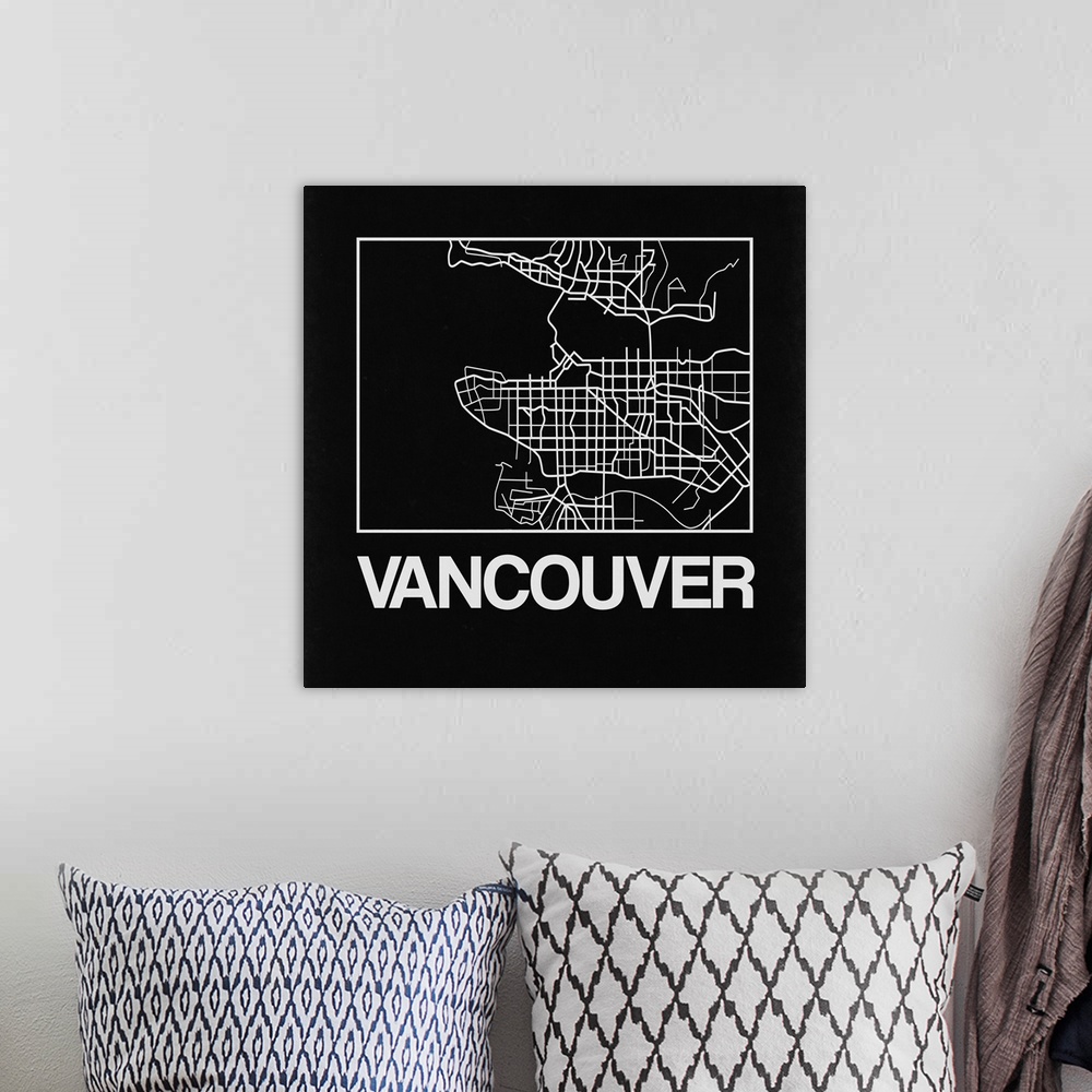A bohemian room featuring Contemporary minimalist art map of the city streets of Vancouver.